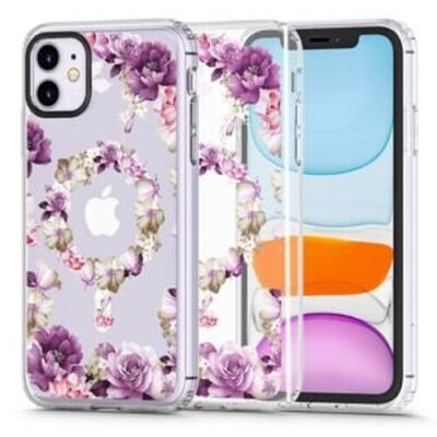 Puzdro Tech-Protect Magsafe iPhone 11, kvety - transparentn&eacute;