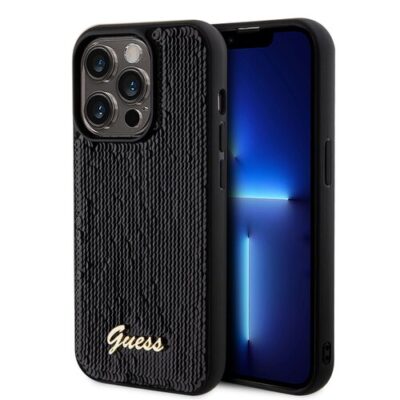 Guess Sequin Script Logo Zadn&iacute; Kryt pro iPhone 14 Pro Black