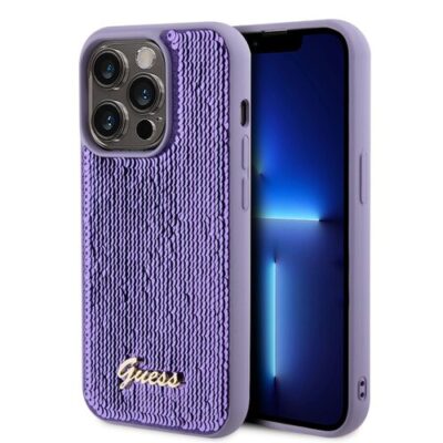 Guess Sequin Script Logo Zadn&iacute; Kryt pro iPhone 14 Pro Purple