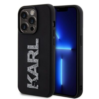 Karl Lagerfeld 3D Rubber Glitter Logo Karl Zadn&iacute; Kryt pro iPhone 15 Pro Max Black