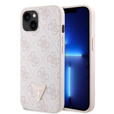 Puzdro Guess PU 4G Strass Triangle Metal Logo iPhone 15 - ružové