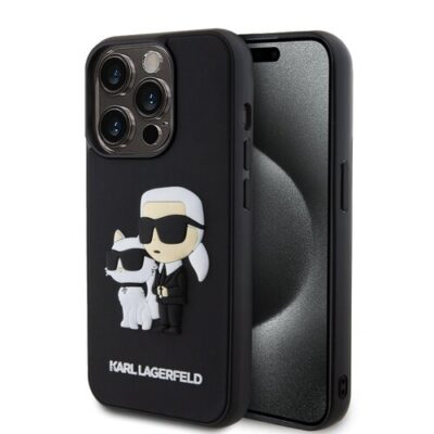 Karl Lagerfeld 3D Rubber Karl and Choupette Zadn&iacute; Kryt pro iPhone 15 Pro Black