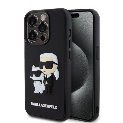 Karl Lagerfeld 3D Rubber Karl and Choupette Zadní Kryt pro iPhone 15 Pro Black