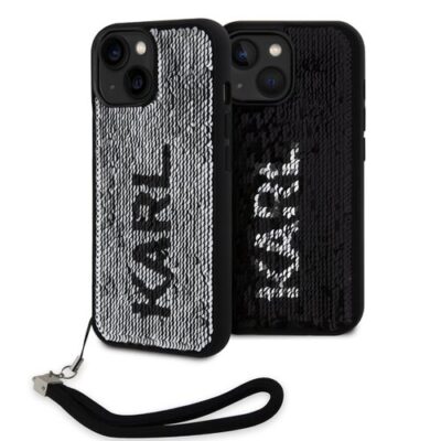 Puzdro Karl Lagerfeld Sequins Reversible iPhone 15 - čierno-strieborn&eacute;
