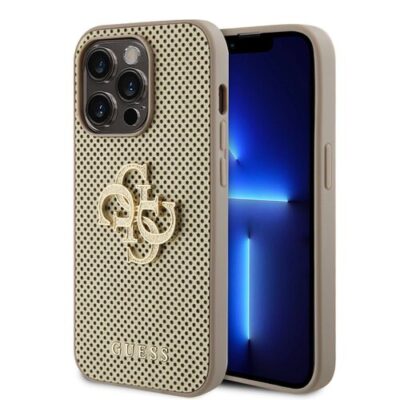 Puzdro Guess PU Perforated 4G Glitter Metal Logo iPhone 15 Pro - zlaté