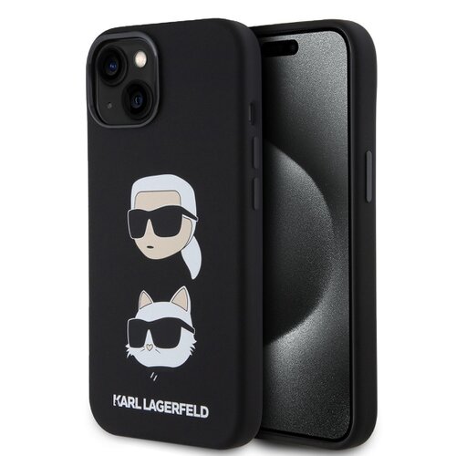 Puzdro Karl Lagerfeld Liquid Silicone Karl and Choupette Heads iPhone 15 - čierne