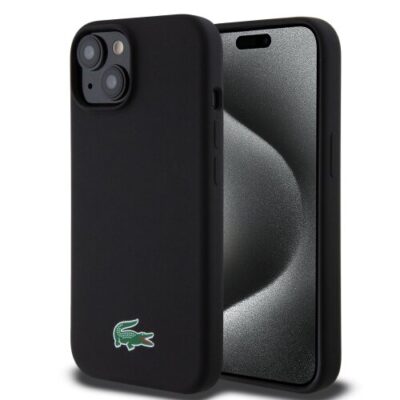 Lacoste Liquid Silicone Microfiber Croc Logo Magsafe Zadn&iacute; Kryt pro iPhone 15 Black