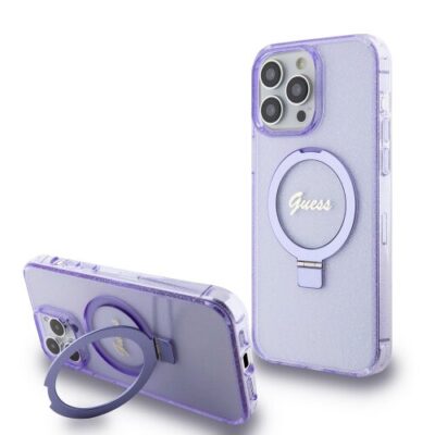 Guess IML Ring Stand Glitter MagSafe Zadní Kryt pro iPhone 15 Pro Max Purple
