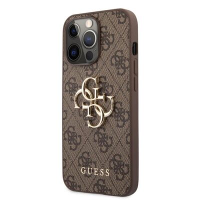 GUHCP13X4GMGBR Guess PU 4G Metal Logo Zadn&iacute; Kryt pro iPhone 13 Pro Max Brown