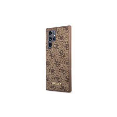 Guess case for Samsung Galaxy S22 Ultra GUHCS22LG4GFBR brown hard case 4G Metal Gold Logo