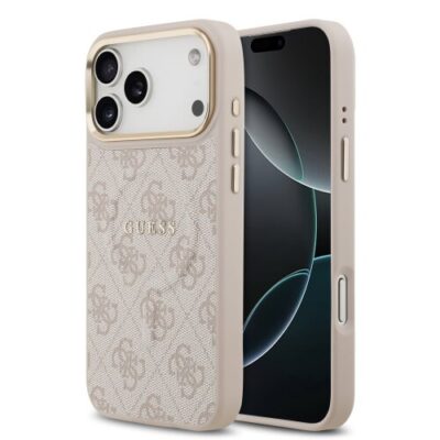 Guess PU Leather 4G Gold Frame MagSafe Zadní Kryt pro iPhone 17 Pro Max Pink
