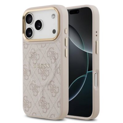 Guess PU Leather 4G Gold Frame MagSafe Zadní Kryt pro iPhone 17 Pro Pink