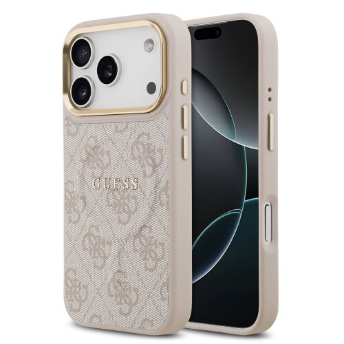 Guess PU Leather 4G Gold Frame MagSafe Zadní Kryt pro iPhone 17 Pro Pink