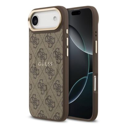 Guess PU Leather 4G Gold Frame MagSafe Zadní Kryt pro iPhone 17 Air Brown