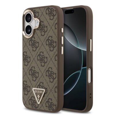 Guess PU Leather 4G Triangle Logo Gold Frame MagSafe Zadn&iacute; Kryt pro iPhone 17 Brown