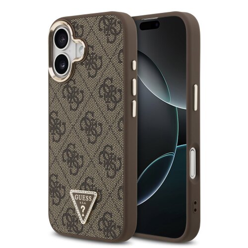 Guess PU Leather 4G Triangle Logo Gold Frame MagSafe Zadní Kryt pro iPhone 17 Brown