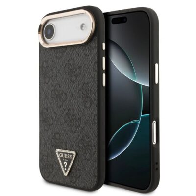 Guess PU Leather 4G Triangle Logo Gold Frame MagSafe Zadn&iacute; Kryt pro iPhone 17 Air Black