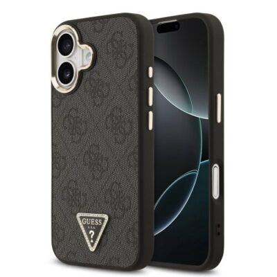 Guess PU Leather 4G Triangle Logo Gold Frame MagSafe Zadn&iacute; Kryt pro iPhone 17 Black