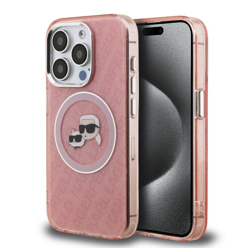 Karl Lagerfeld IML K&CH Heads Repeated Logo MagSafe Zadní Kryt pro iPhone 15 Pro Pink