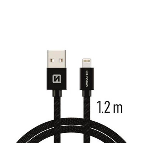 Lightning (8pin) kábel Swissten opletený, 1.2M - čierny