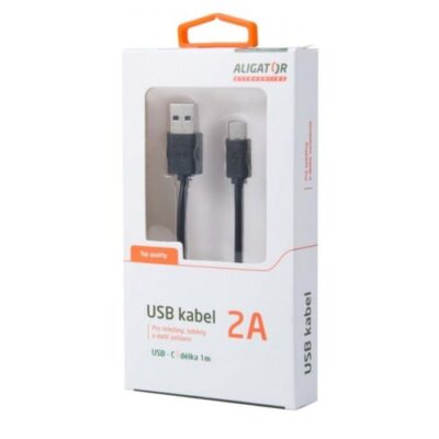 D&aacute;tov&yacute; k&aacute;bel Aligator USB-C 2A s predĺžen&yacute;m konektorom (vhodn&yacute; pre odoln&eacute; telef&oacute;ny) 1m Čierny (EU Blister)