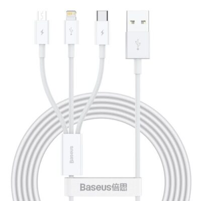 Baseus CAMLTYS-02 Superior Fast Charging Datov&yacute; Kabel 3v1 USB-C, Lightning, MicroUSB 1.5m White