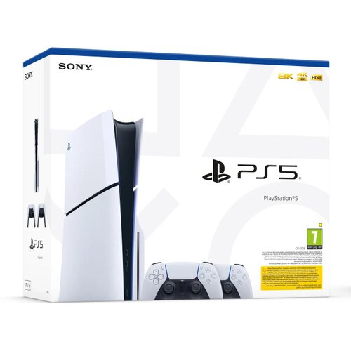 SONY PlayStation 5 (Model Slim) + PlayStation 5 DualSense Wireless Controllers, čierna a biela