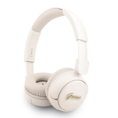 Guess Script Metal Logo Bezdr&aacute;tov&aacute; Sluch&aacute;tka Beige
