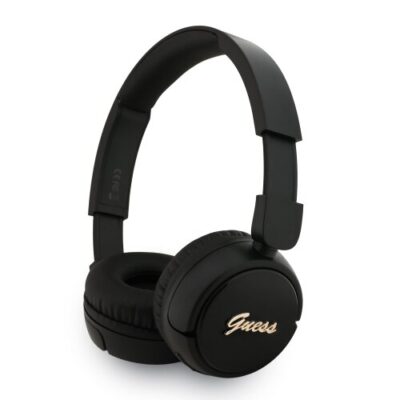 Guess Script Metal Logo Bezdr&aacute;tov&aacute; Sluch&aacute;tka Black