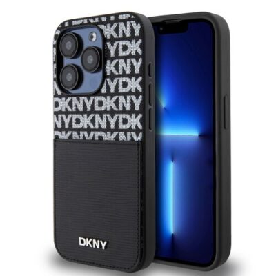 DKNY PU Leather Repeat Pattern Card Pocket Zadn&iacute; Kryt pro iPhone 14 Pro Max Black