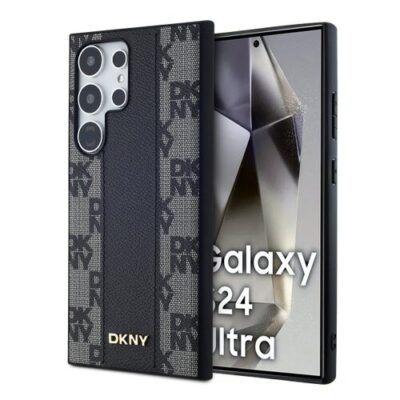 DKNY PU Leather Checkered Pattern Magsafe Zadn&iacute; Kryt pro Samsung Galaxy S24 Ultra Black