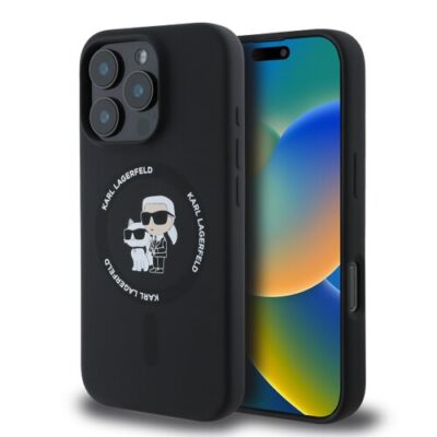 Puzdro Karl Lagerfeld Liquid Silicone Karl and Choupette MagSafe iPhone 16 Pro - čierne