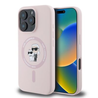 Puzdro Karl Lagerfeld Liquid Silicone Karl and Choupette MagSafe iPhone 16 Pro - ružové