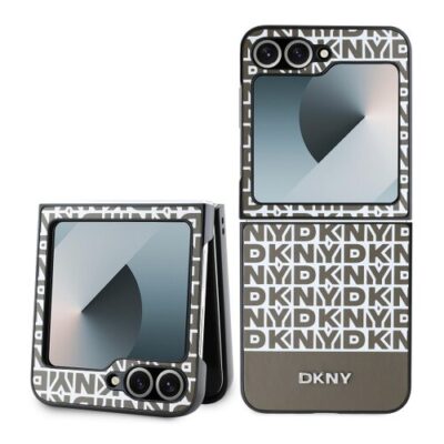 DKNY PU Leather Repeat Pattern Bottom Stripe Zadn&iacute; Kryt pro Samsung Galaxy Z Flip 6 Brown