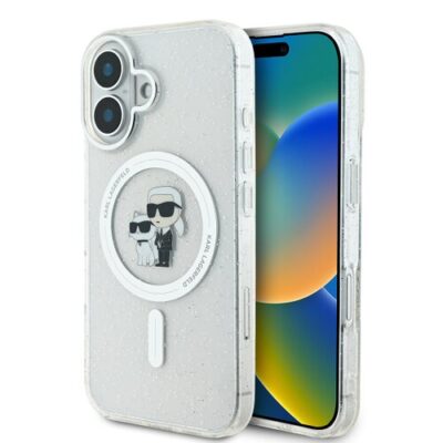 Karl Lagerfeld IML Glitter Karl and Choupette MagSafe Zadn&iacute; Kryt pro iPhone 16 Transparent
