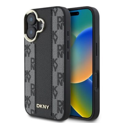 DKNY PU Leather Checkered Pattern Magsafe Zadn&iacute; Kryt pro iPhone 16 Black