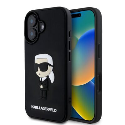 Karl Lagerfeld 3D Rubber Ikonik Zadn&iacute; Kryt pro iPhone 16 Black