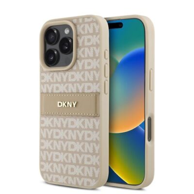 DKNY PU Leather Repeat Pattern Tonal Stripe Zadn&iacute; Kryt pro iPhone 16 Pro Pink
