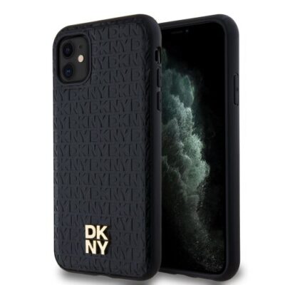 DKNY PU Leather Repeat Pattern Stack Logo Magsafe Zadn&iacute; Kryt pro iPhone 11 Black