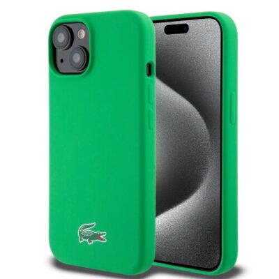 Lacoste Liquid Silicone Microfiber Croc Logo MagSafe Zadn&iacute; Kryt pro iPhone 15 Green