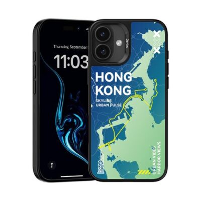 Puzdro Benks Dynamic City Magsafe iPhone 16, vzor Hong Kong - modro-zelen&eacute;