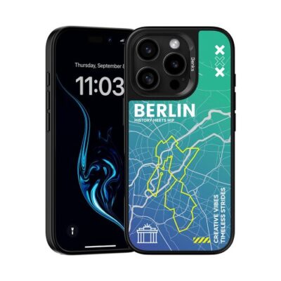 Puzdro Benks Dynamic City Magsafe iPhone 16 Pro, vzor Berlin - modro-zelen&eacute;