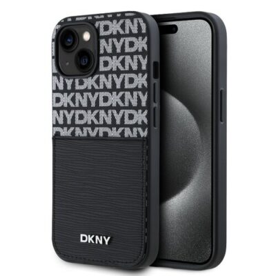 DKNY PU Leather Repeat Pattern Card Pocket Zadn&iacute; Kryt pro iPhone 14 Black
