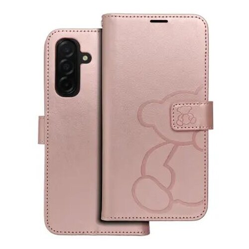 Puzdro Mezzo Book Samsung Galaxy A55 5G, vzor medvedík - ružovo-zlaté