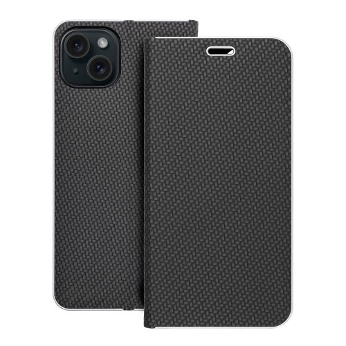 Puzdro Luna Book Carbon iPhone 15 Plus - čierne