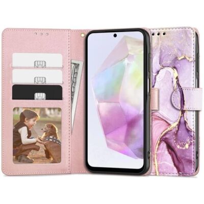 Puzdro Tech-Protect Book Samsung Galaxy A35, Mramor - fialov&eacute;