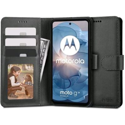 Puzdro Tech-Protect Wallet Book Motorola Moto G04/E14/G24/G24 Power - čierne