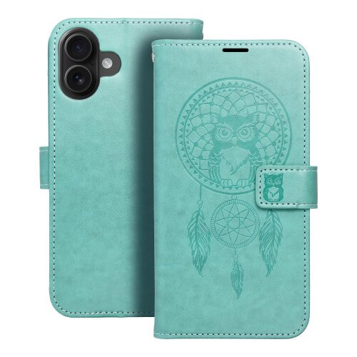 Puzdro Mezzo Book iPhone 16 Plus, vzor dreamcatcher - zelené