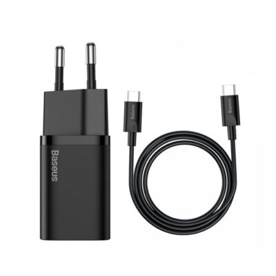 Baseus TZCCSUP-L01 Super Si Quick Nab&iacute;ječka USB-C 25W + Datov&yacute; Kabel USB-C  to USB-C 1m Black
