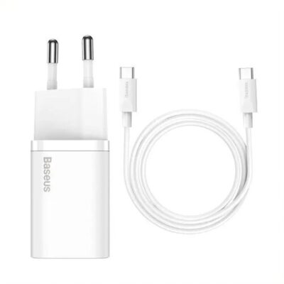 Baseus TZCCSUP-L02 Super Si Quick Nab&iacute;ječka USB-C 25W + Datov&yacute; Kabel USB-C  to USB-C 1m White